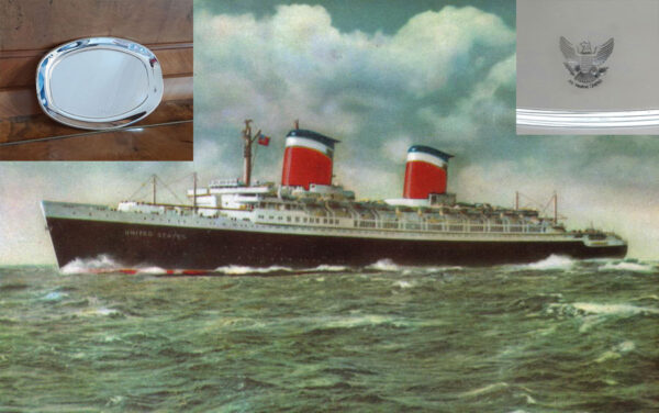 Maritimes Serviertablett um 1955 - Wagenfeld-Entwurf - WMF versilbert - Passagierdampfer "UNITED STATES" – Bild 2