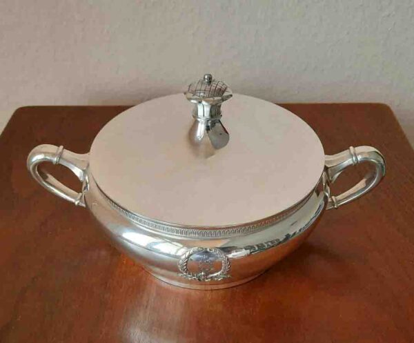 Große antike Servierschüssel mit Deckel um 1890 - Schnelldampfer "Normannia", Hamburg-Amerika-Linie - versilbert Gebr. Hepp – Bild 9