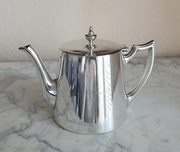 Jugendstil - versilberte Teekanne um 1910 - Krupp Berndorf - aus ehemaligem Restaurant in der französischen Schweiz – Bild 5