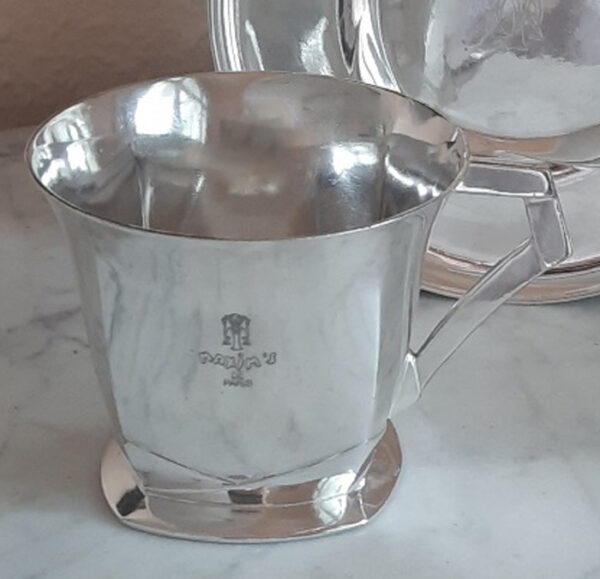 Art Déco KünstlerEntwurf - Große SchokoladenTasse/Untertasse um 1925 - Christofle/Gallia versilbert - aus berühmtem Pariser Restaurant – Bild 10