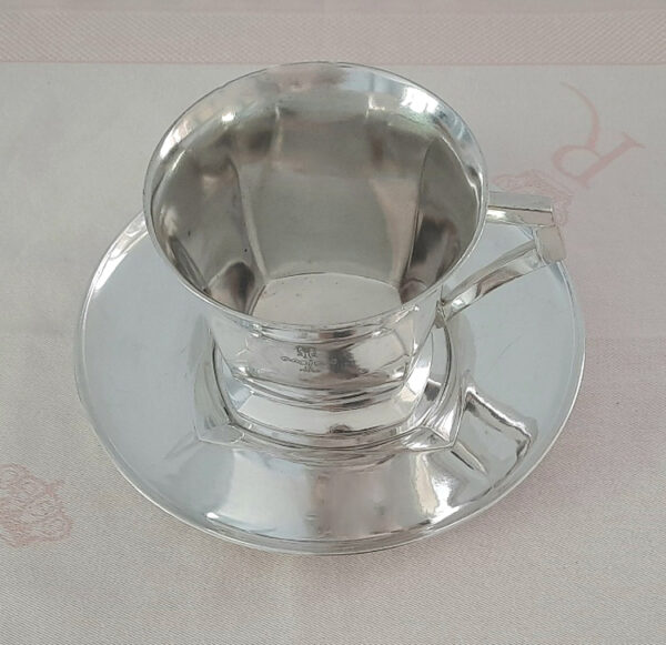 Art Déco KünstlerEntwurf - Große SchokoladenTasse/Untertasse um 1925 - Christofle/Gallia versilbert - aus berühmtem Pariser Restaurant – Bild 9
