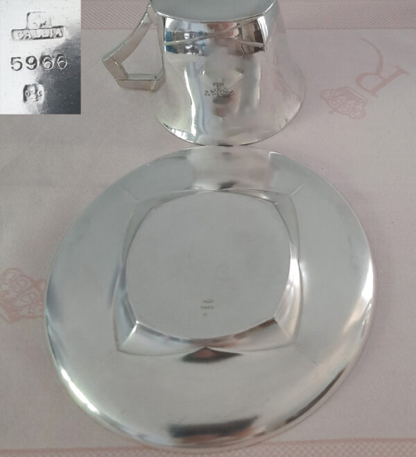 Art Déco KünstlerEntwurf - Große SchokoladenTasse/Untertasse um 1925 - Christofle/Gallia versilbert - aus berühmtem Pariser Restaurant – Bild 11