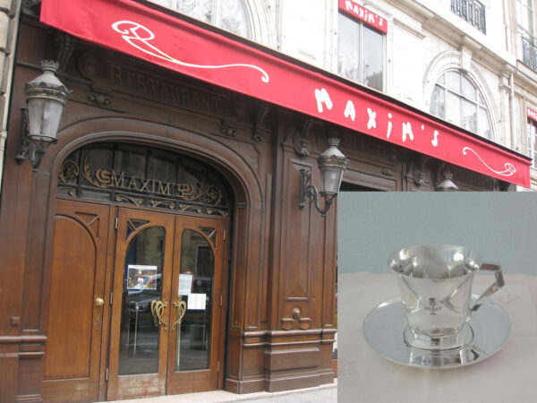 Art Déco KünstlerEntwurf - Große SchokoladenTasse/Untertasse um 1925 - Christofle/Gallia versilbert - aus berühmtem Pariser Restaurant – Bild 14