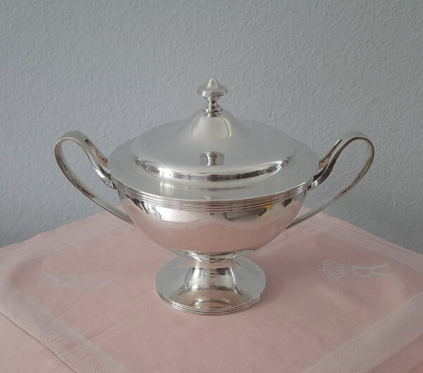Jugendstil  Kleine versilberte Terrine mit Deckel um 1915  Krupp Berndorf  Hamburg-Amerika-Linie – Bild 2