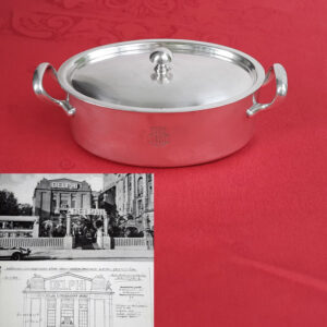 Art Déco – ovale Servierschüssel mit Deckel 1928, versibert Original Wellner, aus legendärem Berliner Tanzpalast
