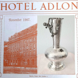 Große versilberte Tischvase 1907  WMF zeittypisches Dekor  aus legendärem Hotel ADLON, Berlin