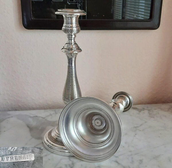 Belle Époque  Paar Kerzenleuchter um 1915  versilbert A. Frénais, Paris. aus legendärem Grandhotel an der Côte d'Azur – Bild 5