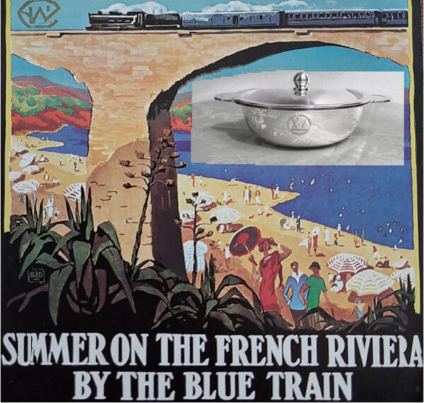 Art Déco  Kleine Servierschüssel/Deckel aus legendärem Orient Express von 1928  Künstler Entwurf  versilbert Christofle