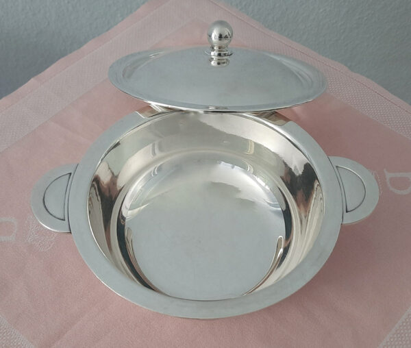 Art Déco  Kleine Servierschüssel/Deckel aus legendärem Orient Express von 1928  Künstler Entwurf  versilbert Christofle – Bild 4