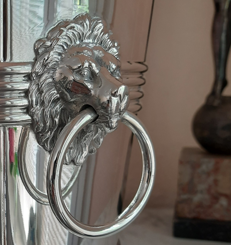 ChampagnerKühler mit Löwenköpfen um 1910 Krupp Berndorf versilbert aus dem Casino in Monte Carlo – Bild 6