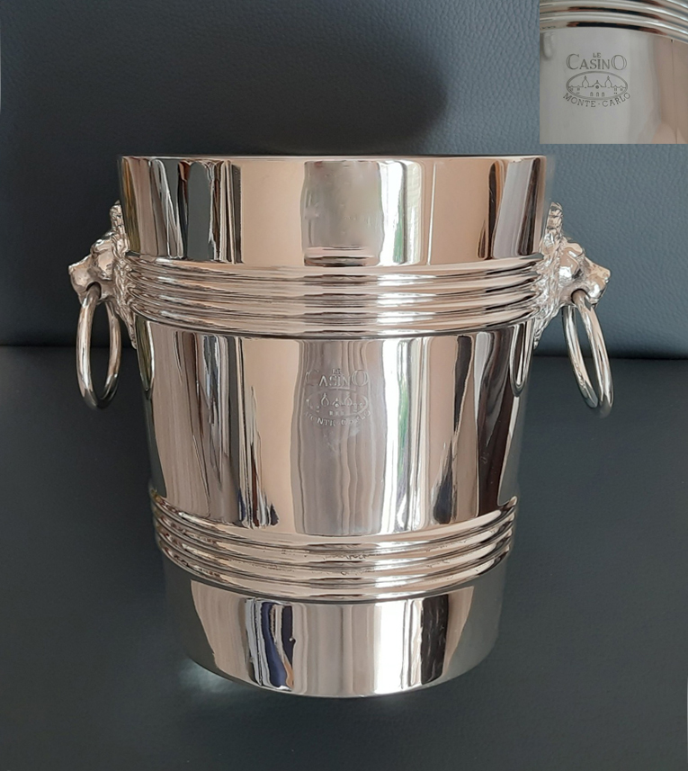 ChampagnerKühler mit Löwenköpfen um 1910 Krupp Berndorf versilbert aus dem Casino in Monte Carlo – Bild 2