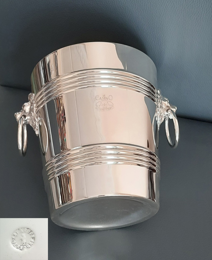 ChampagnerKühler mit Löwenköpfen um 1910 Krupp Berndorf versilbert aus dem Casino in Monte Carlo – Bild 3