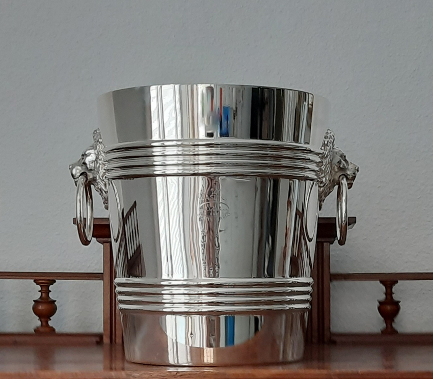 ChampagnerKühler mit Löwenköpfen um 1910 Krupp Berndorf versilbert aus dem Casino in Monte Carlo – Bild 4