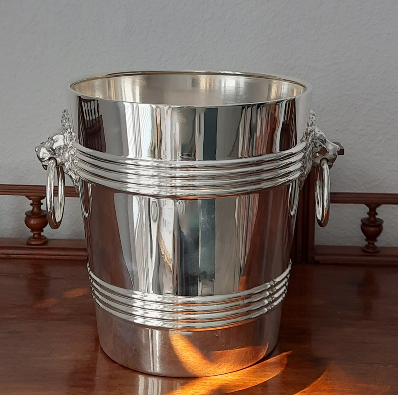 ChampagnerKühler mit Löwenköpfen um 1910 Krupp Berndorf versilbert aus dem Casino in Monte Carlo – Bild 7