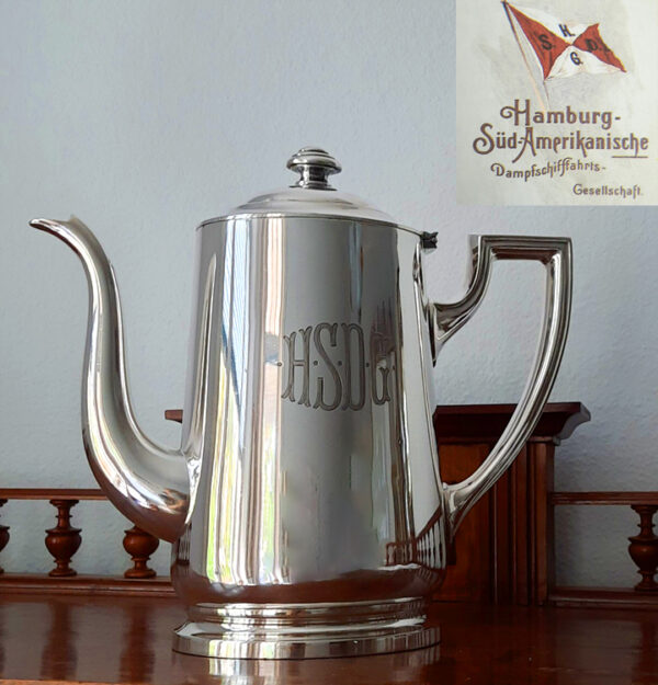 Große maritime Kaffeekanne  1914  versilbert Original Wellner  Hamburg-Süd-Reederei – Bild 2