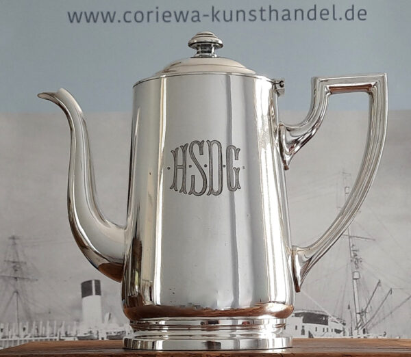 Große maritime Kaffeekanne  1914  versilbert Original Wellner  Hamburg-Süd-Reederei