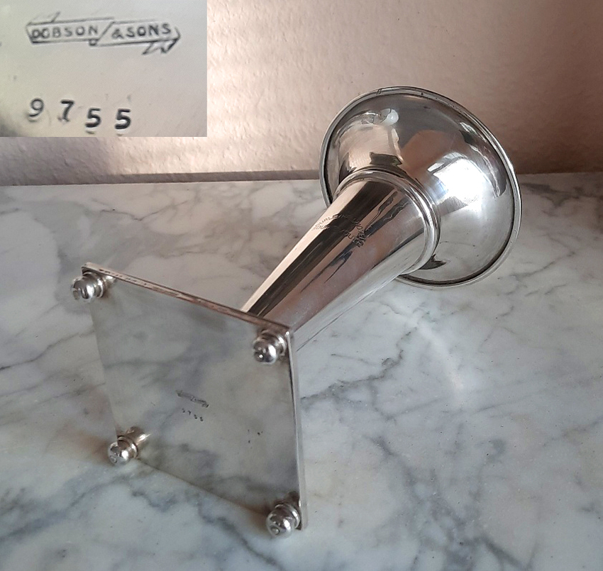 Art Déco elegante Tischvase um 1930 versilbert Dobson & Sons Durley Hall Hotel, Bournemouth – Bild 4