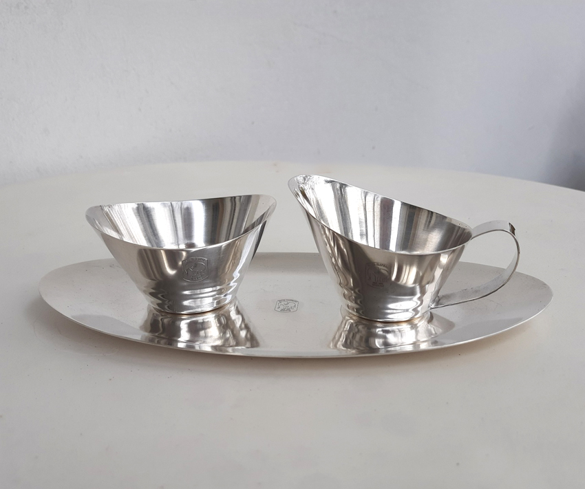 Bauhaus-Entwurf 1930er Jahre 3-teiliges Set WMF versilbert Hotel ELEPHANT, Weimar – Bild 9