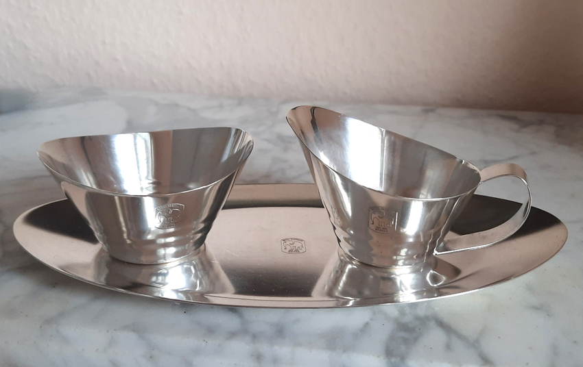 Bauhaus-Entwurf 1930er Jahre 3-teiliges Set WMF versilbert Hotel ELEPHANT, Weimar – Bild 8