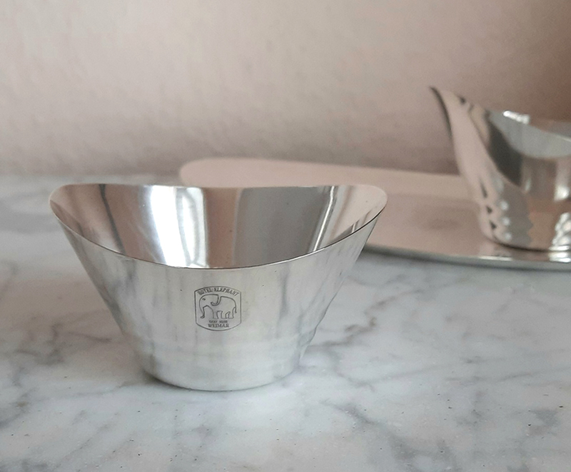 Bauhaus-Entwurf 1930er Jahre 3-teiliges Set WMF versilbert Hotel ELEPHANT, Weimar – Bild 4