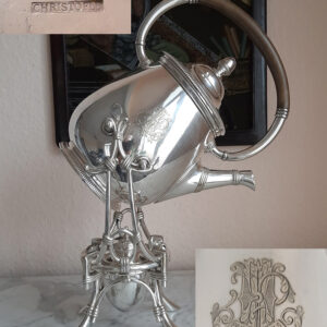 Antike versilberte Teekanne auf Rechaud-Ständer um 1900  Christofle  Union des Palace Hôtels