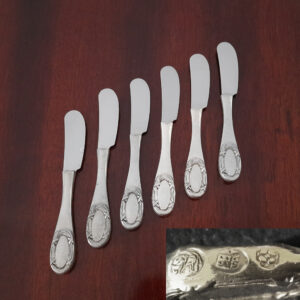 Jugendstil 6 antike versilberte Buttermesser von 1913  Aug. Wellner Neapel  aus legendärem Grandhotel an der Côte d’Azur