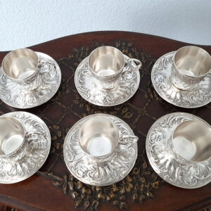 6 antike Mokkatassen/Untertasse um 1895  versilbert  Christofle Gallia  aus ehemaligem Schweizer Grandhotel