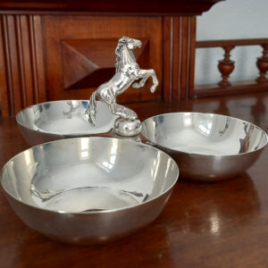 Figürliche 3-tlg. Anbietschale 1920er Jahre – versilbert – aus berühmtem Pariser Revue-Theater