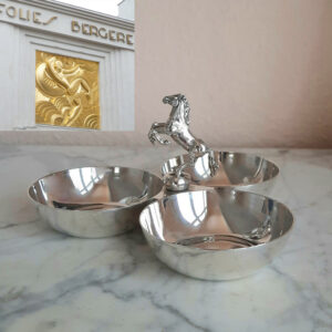 Figürliche 3-tlg. Anbietschale 1920er Jahre – versilbert – aus berühmtem Pariser Revue-Theater