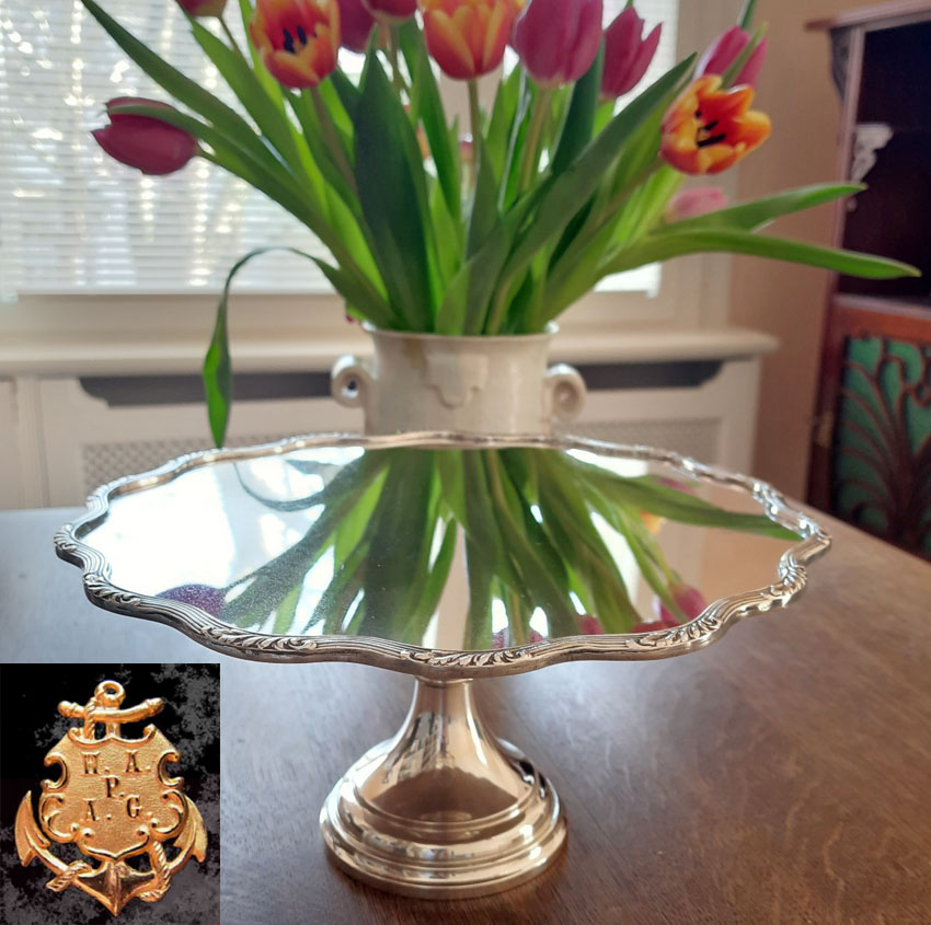 Seltene antike Tortenplatte um 1900 versilbert maritime Provenienz: Hamburg-Amerika-Linie (H.A.P.A.G.)