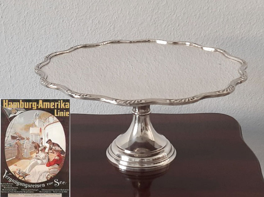 Seltene antike Tortenplatte um 1900 versilbert maritime Provenienz: Hamburg-Amerika-Linie (H.A.P.A.G.) – Bild 2