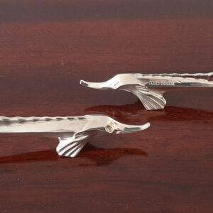 Paar figürliche Messerbänkchen 1950er Jahre  Künstler-Entwurf  versilbert Christofle  aus legendärem Pariser Revue-Theater