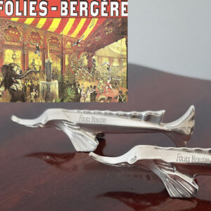 Paar figürliche Messerbänkchen 1950er Jahre  Künstler-Entwurf  versilbert Christofle  aus legendärem Pariser Revue-Theater