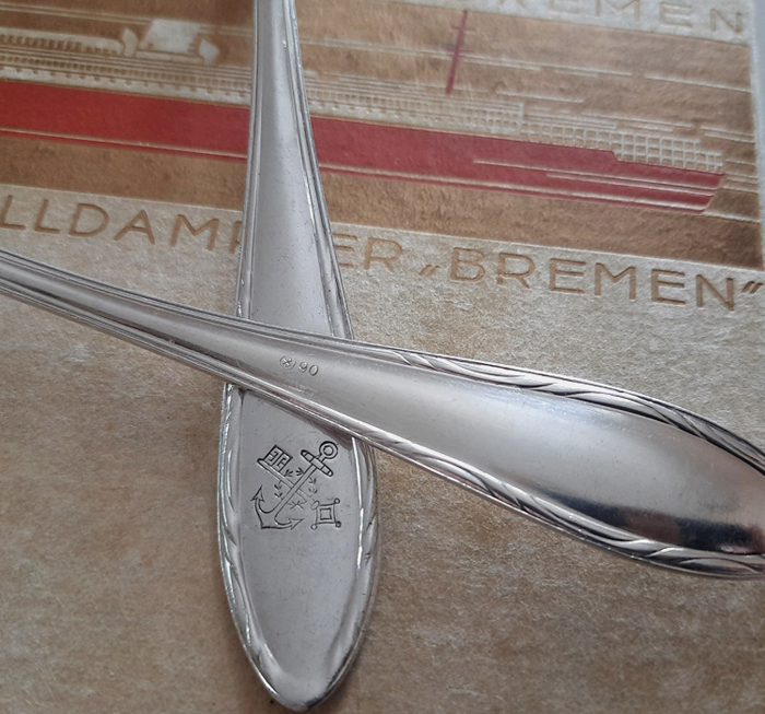 6 maritime Esslöffel von 1929 versilbert Koch & Bergfeld Passagierdampfer BREMEN, Norddeutscher Lloyd – Bild 6