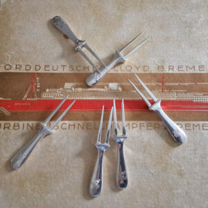 Rarität! 6 Cocktailspieße von 1929 versilbert Koch & Bergfeld 1st-class-Service TS BREMEN, Norddeutscher Lloyd