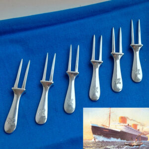 Rarität! 6 Cocktailspieße von 1929 versilbert Koch & Bergfeld 1st-class-Service TS BREMEN, Norddeutscher Lloyd