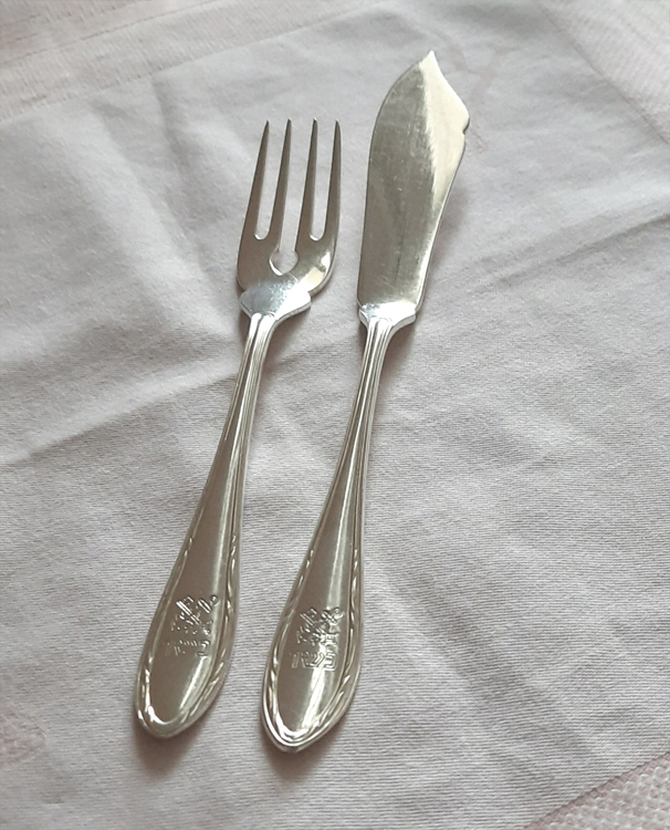 2-tlg. Fischbesteck von 1930 versilbert Koch & Bergfeld TS BREMEN Norddeutscher Lloyd – Bild 2