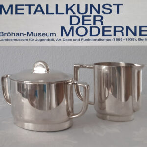 Art Déco Zuckerdose und Sahnegießer von 1935 versilbert, Werksentwurf Krupp Berndorf aus legendärem Café in Venedig