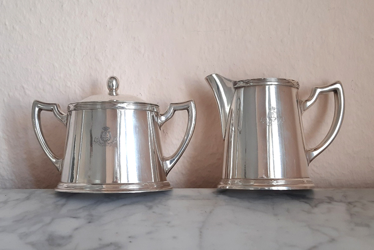 Kaffeekern um 1915, Kreuzband Dekor, versilbert C.F. Hutschenreuter, aus legendärem Pariser Grandhotel – Bild 8