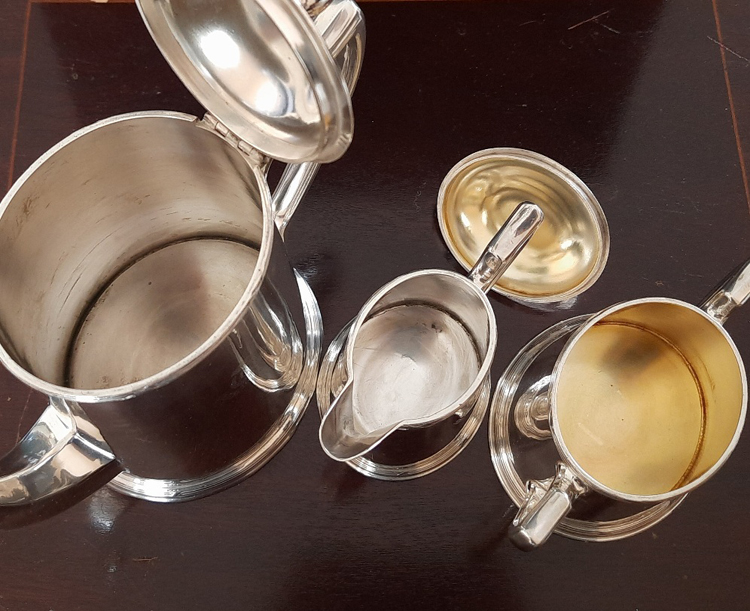 Kaffeekern um 1915, Kreuzband Dekor, versilbert C.F. Hutschenreuter, aus legendärem Pariser Grandhotel – Bild 12