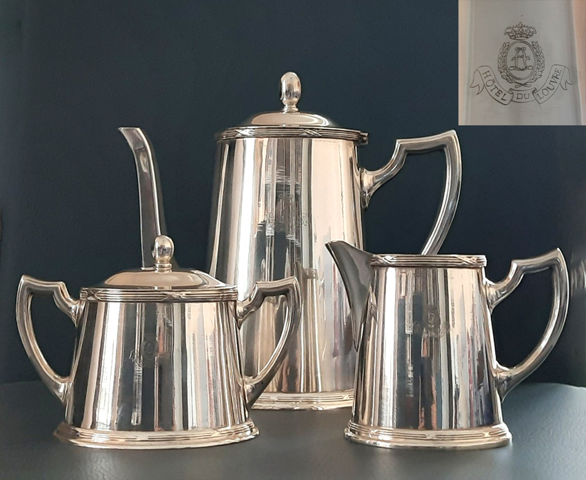 Kaffeekern um 1915, Kreuzband Dekor, versilbert C.F. Hutschenreuter, aus legendärem Pariser Grandhotel – Bild 2