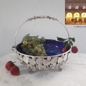 Seltene antike Obstschale mit Original Glaseinsatz ca. 1910, versilbert Krupp Berndorf,  aus Pariser Palasthotel