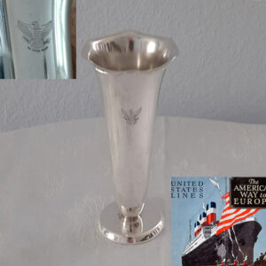 Seltene kleine Tischvase 1950er Jahre,  versilbert WMF,  Steam Ship „United States“, United States Lines