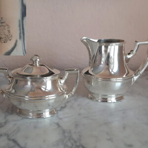 Antikes Zucker/Sahne Set um 1910, versilbert – Wellner, 1st-class-Service Hamburg-Amerika-Linie (H.A.P.A.G.)