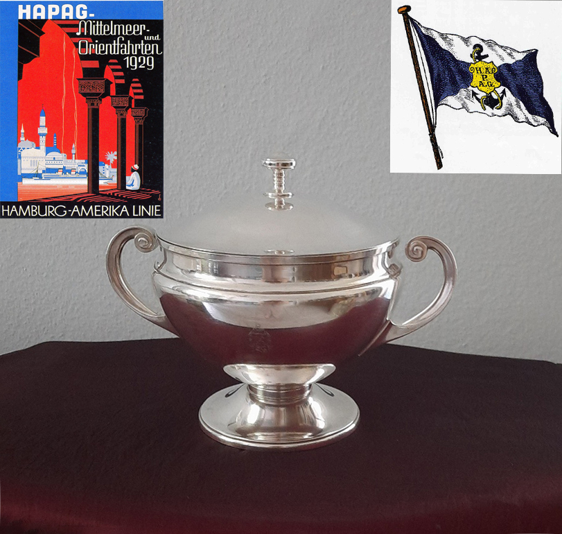 Art Déco Terrine mit Deckel 1928 versilbert Krupp Berndorf Passagierdampfer "Oceana" Hamburg-Amerika-Linie – Bild 9