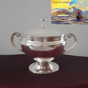 Art Déco Terrine mit Deckel 1928  versilbert  Krupp Berndorf  Passagierdampfer „Oceana“  Hamburg-Amerika-Linie