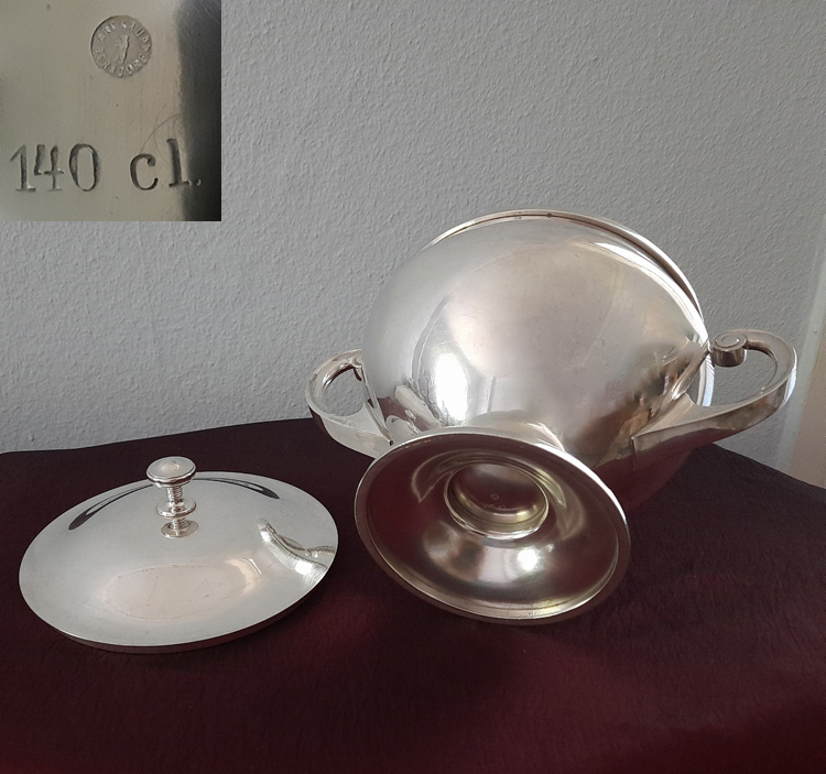 Art Déco Terrine mit Deckel 1928 versilbert Krupp Berndorf Passagierdampfer "Oceana" Hamburg-Amerika-Linie – Bild 5