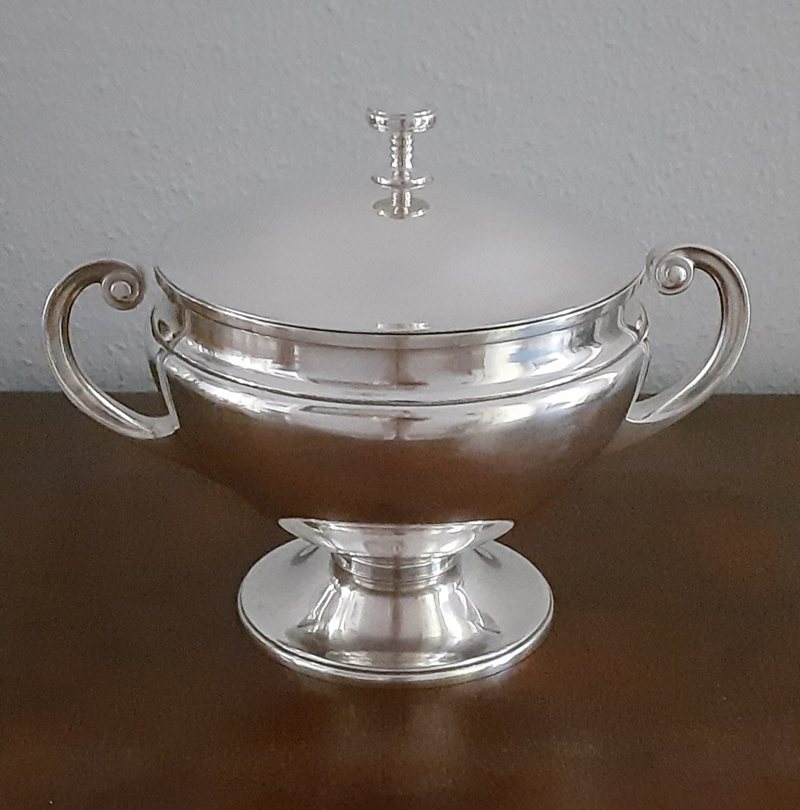 Art Déco Terrine mit Deckel 1928 versilbert Krupp Berndorf Passagierdampfer "Oceana" Hamburg-Amerika-Linie – Bild 8