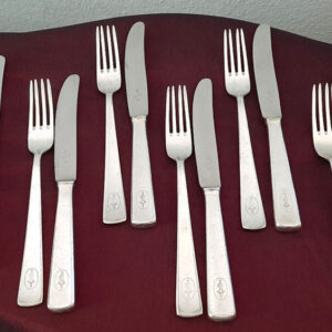 Berliner Bär Besteckset für 6 Personen – frühe 1950er Jahre – versilbert WMF / Friodur – aus ehemaligem Berliner Hotel