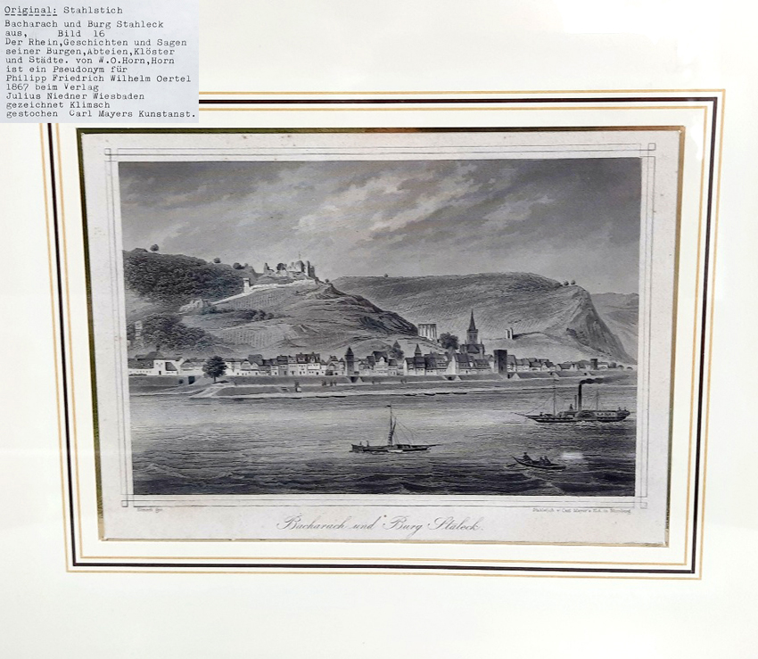 Sammlung historischer Rheinansichten - Reisen entlang des romantischen Rheins - 14 Original Stahlstiche zeigen Burgenlandschaften im 19. Jahrhundert – Bild 8